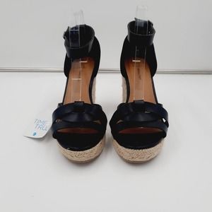 NWT Time and True Black Vegan Leather Espadrille High Heel Platform Sandals  9